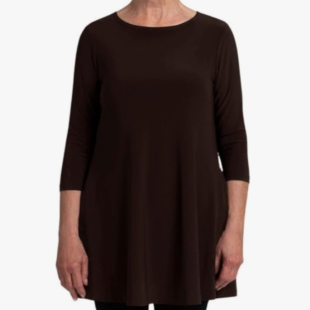 Sympli Clothing Trapeze Tunic 3/4 Sleeves Coffee Brown Size 10 New With tags!